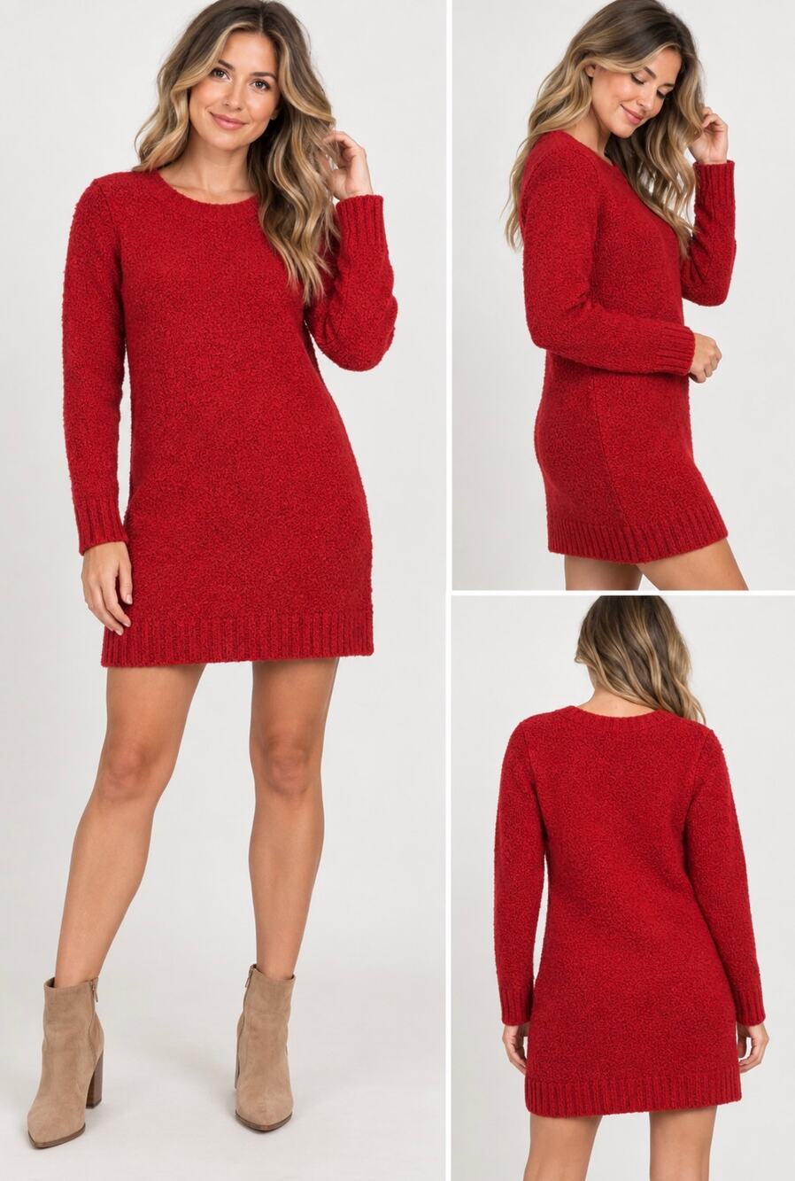 Arizona Jean Co Women’s Medium Red Knit Sweater Dress Cozy Long Sleeve